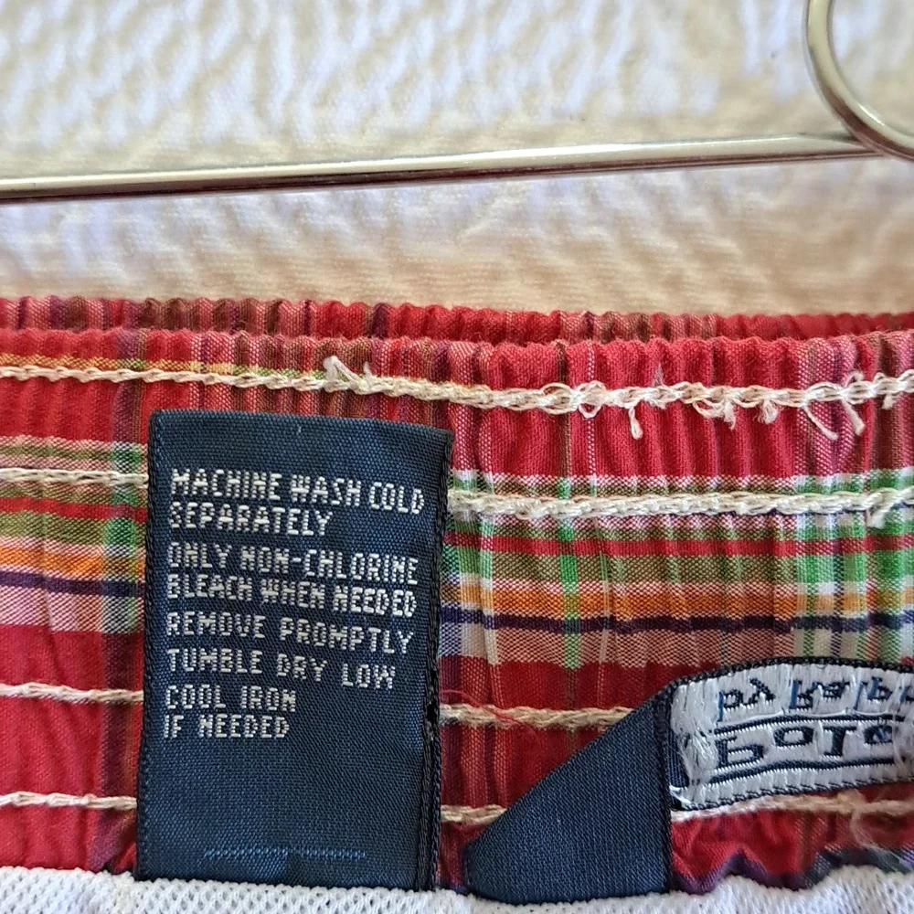 Polo by Ralph Lauren Mens Red Plaid Swim Trunks Lined Elastic Waist Size L‎